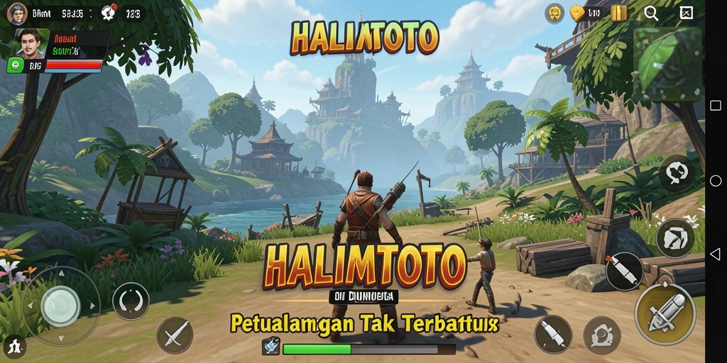 Screenshot gameplay HALIMTOTO menampilkan dunia terbuka yang luas dan penuh warna.