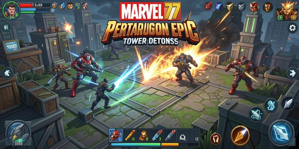 Tampilan gameplay MARVEL77 yang menegangkan dalam Tower Defense.
