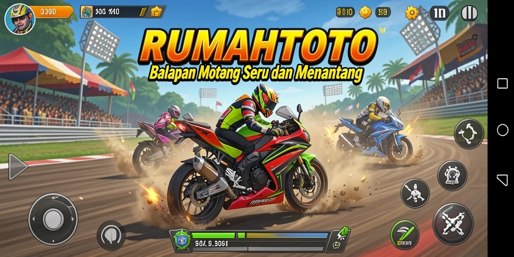 Gameplay RUMAHTOTO yang memukau dalam balapan motor yang seru.